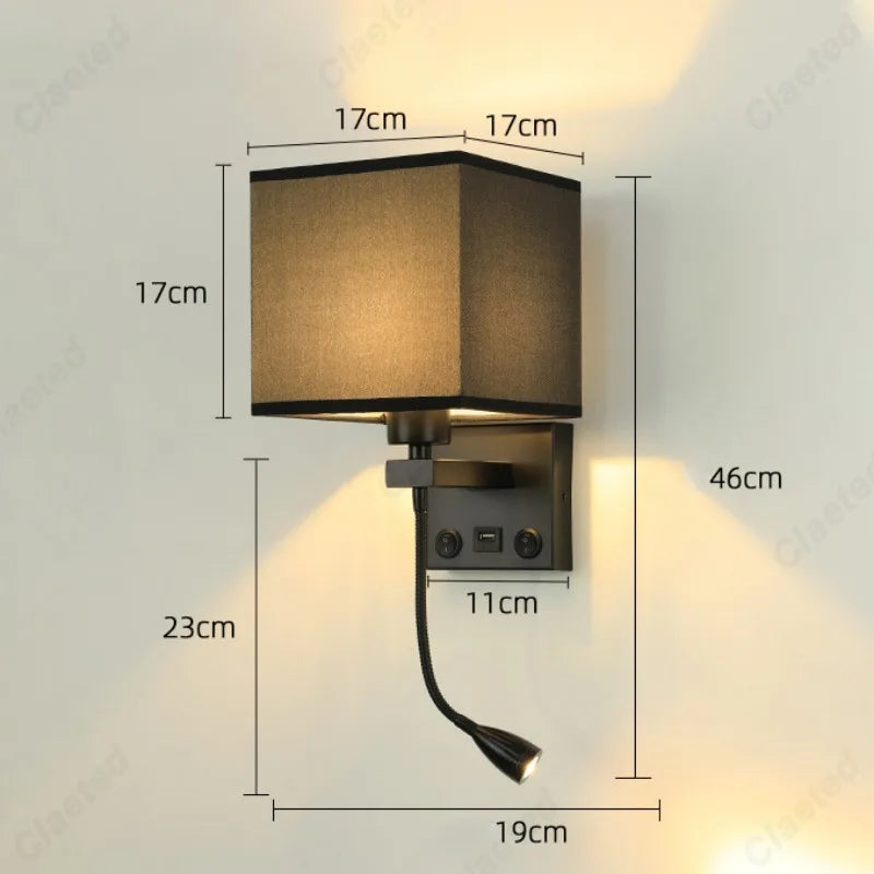 lampe murale led noir beige moderne interrupteur recharge usb angle réglable chambre cuisine