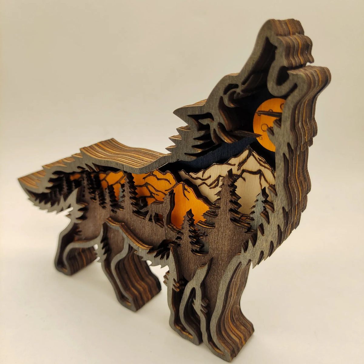 décoration murale sculpture bois loup paysage forêt 3d occasion fête