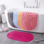 tapis bain texturé motifs géométriques ovales modernes couleurs gris bleu blanc orange rose bien