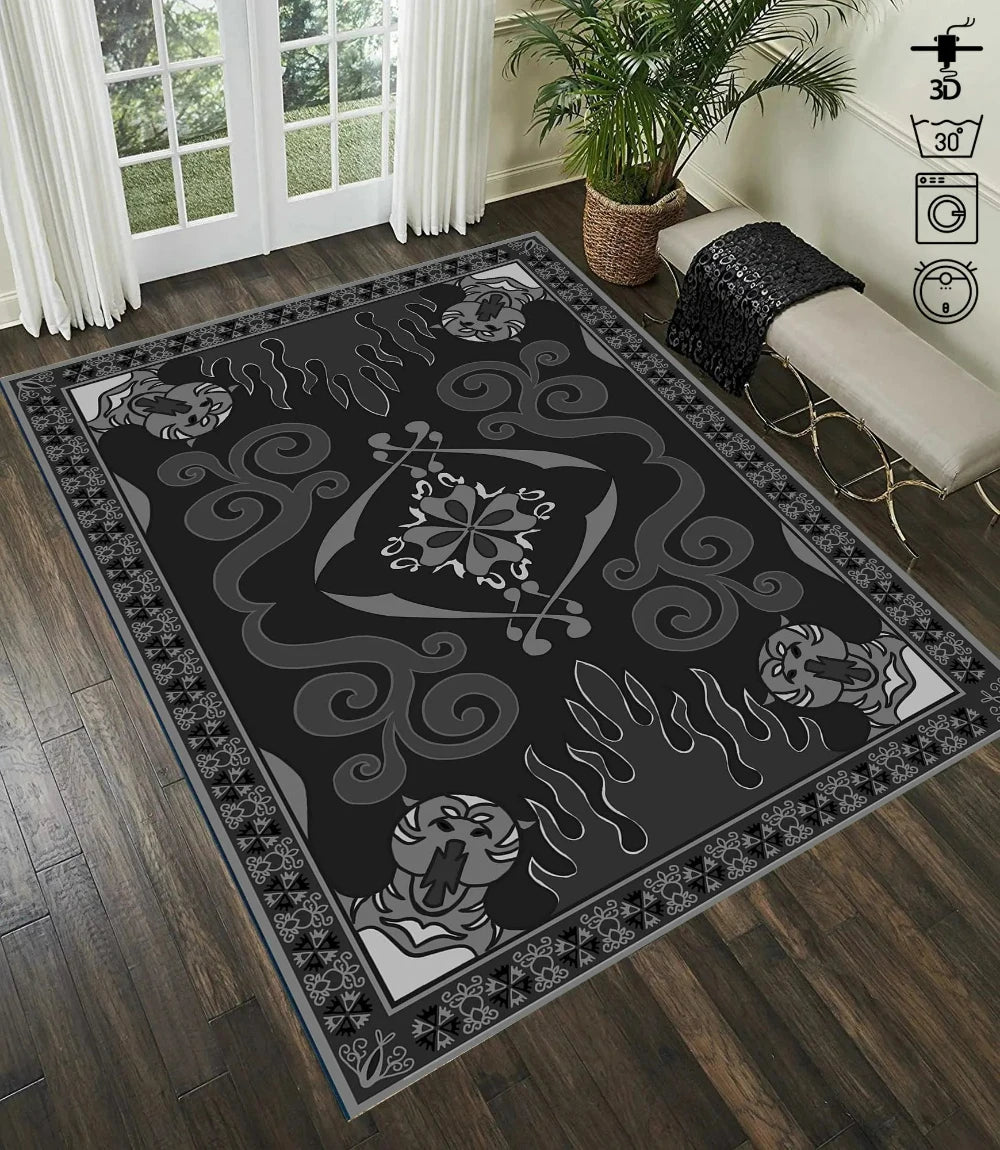 tapis salon moderne motif ethnique violet rouge beige doré décoratif maison chambre grand