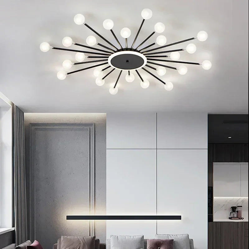 lampe suspension moderne or blanc sphères translucides scandinave structure métallique led éclairage intérieur
