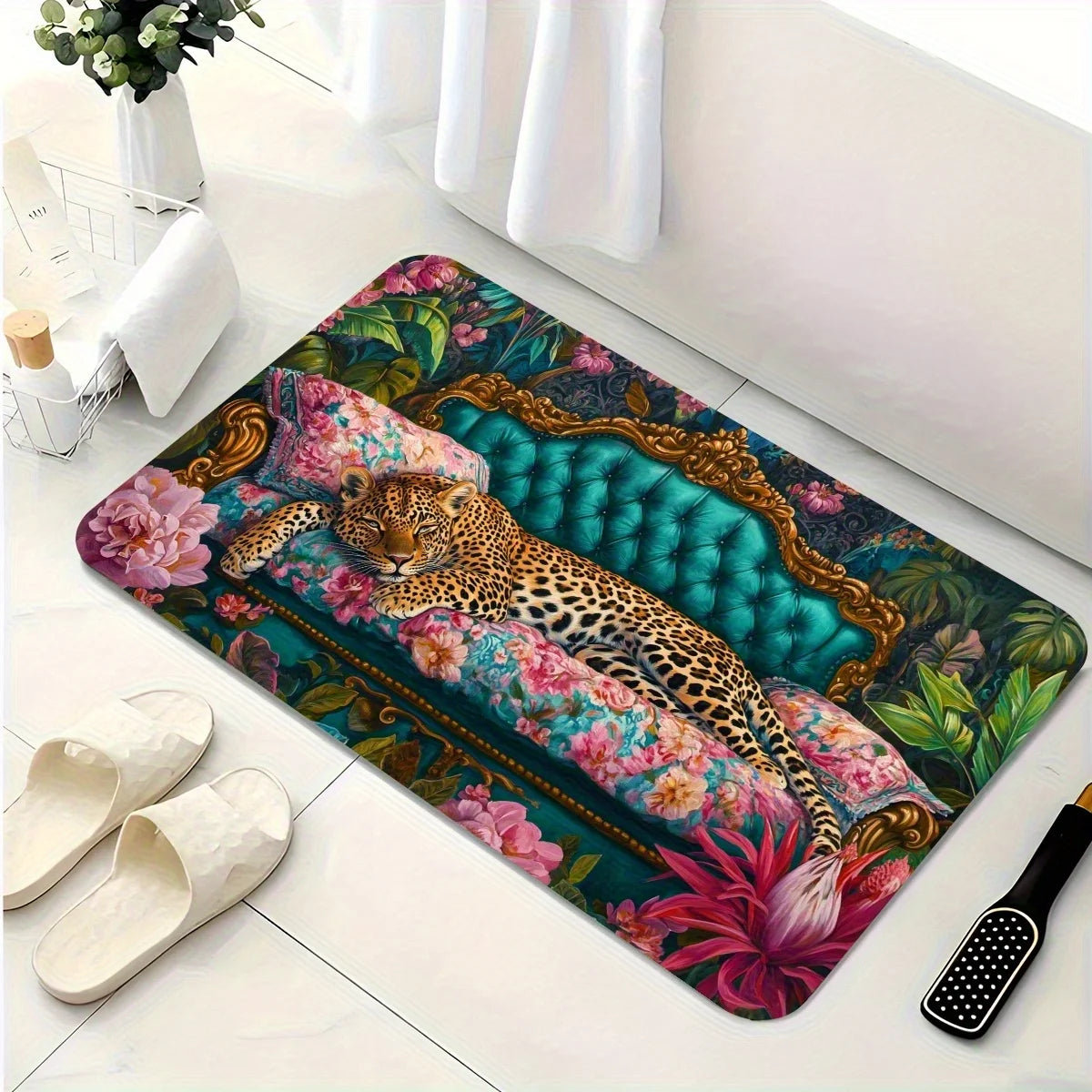 tapis sol léopard floral vert rose doré luxueux moderne extérieur intérieur