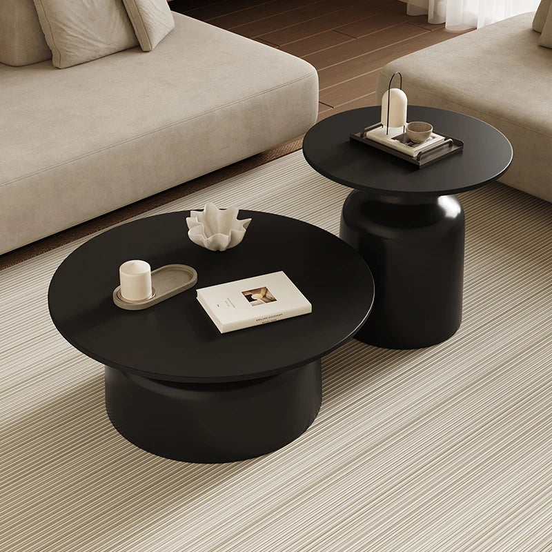 table basse moderne bois rondes finition pierre blanc noir salon chambre