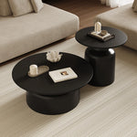 table basse moderne bois rondes finition pierre blanc noir salon chambre