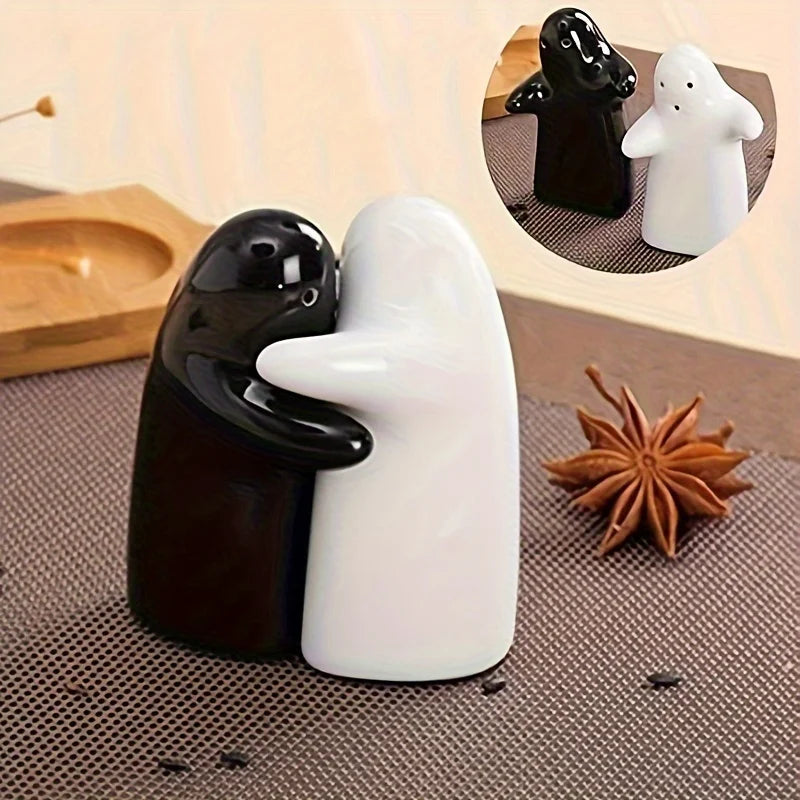 pots sel poivre céramique noir blanc émaillé modernes couple étreint minimaliste ornement table cadeau