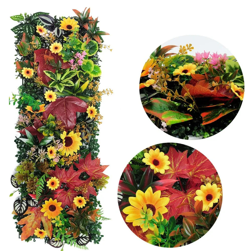 décoration murale plantes artificielles feuilles fleurs diverses couleurs naturel intérieur 25x75cm