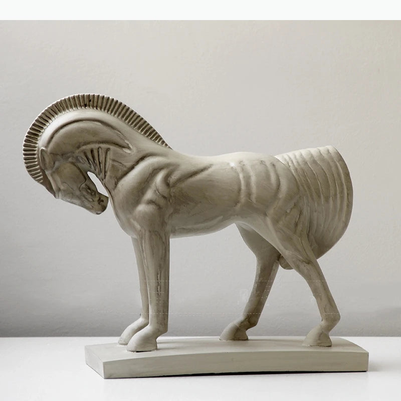 statue cheval moderne texturée beige gris décoration chambre art deco sculpté