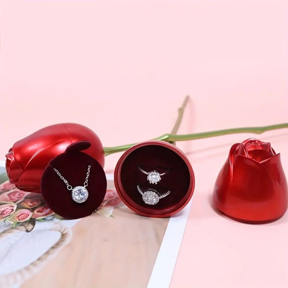boîte rangement bijoux rose artificielle tulipe velours rouge moderne élégante portable mariage