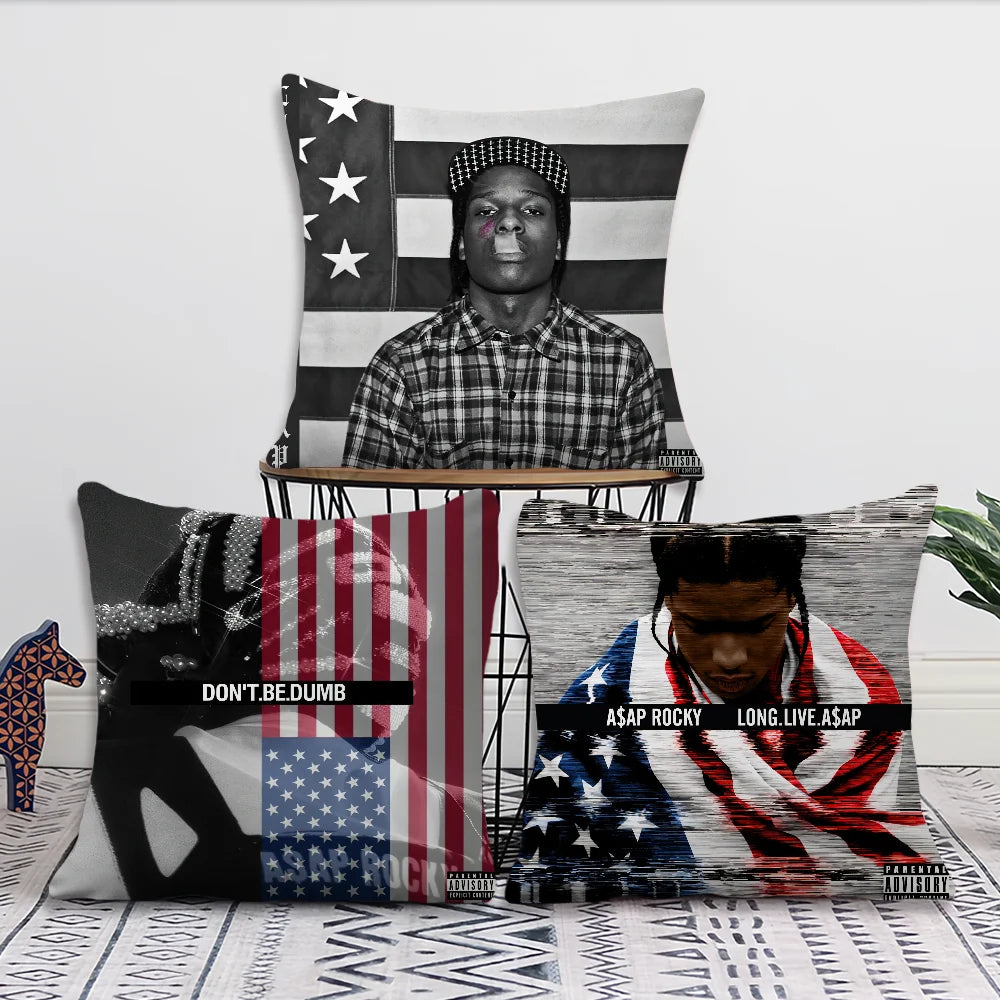 taie d'oreiller carrée 50x50cm polyester motif ASAP ROCKY DON'T BE DUMB moderne fixations