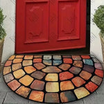 tapis d'entrée multicolore mosaïque antidérapant résistant rides moderne noir blanc floral reliefs disco vintage