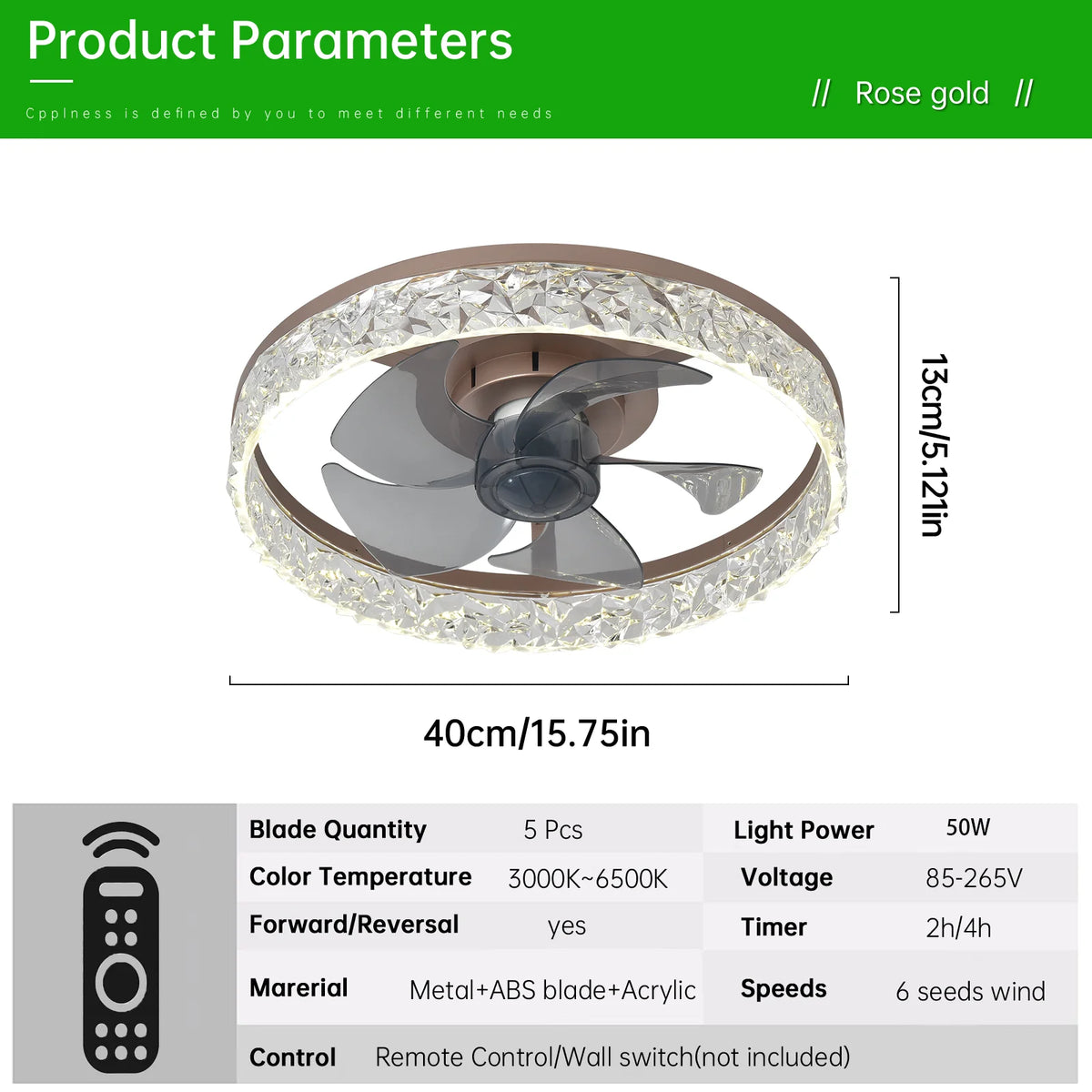 ventilateur led moderne télécommande blanc doré noir strass floral élégant chambre salon
