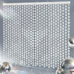 rideau decoratif disco festif cercles geometriques argent bleu semi transparent moderne event anniversaire mariage