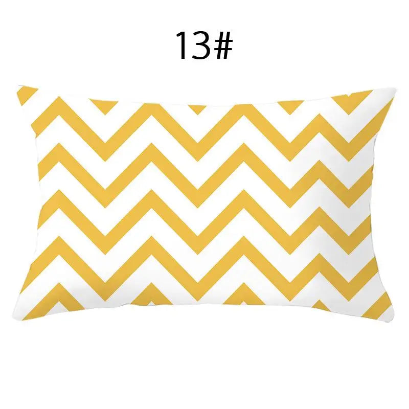 coussin lombaire jaune noir blanc bleu gris vert marron zigzag triangles moderne 30x50cm polyester