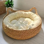 coussin rembourré chat tissé rotin rustique beige clair douillet 34cm 40cm 45cm opaque