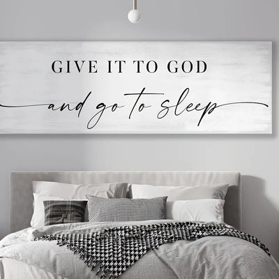 Toile d'art murale moderne 'Donnez-le à Dieu et allez dormir' en blanc