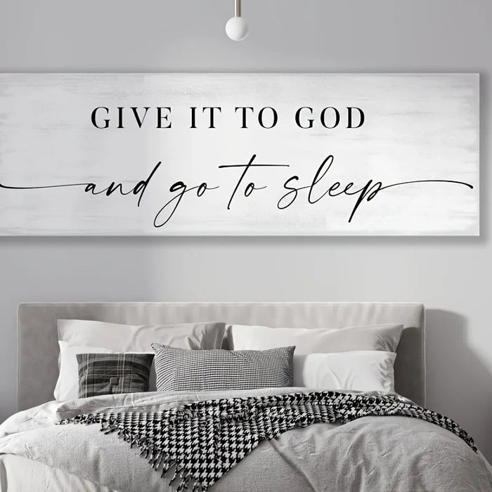 Toile d'art murale moderne 'Donnez-le à Dieu et allez dormir' en blanc