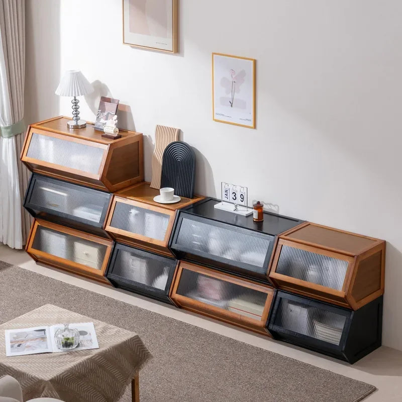 meuble rangement bambou tiroirs tablettes maison moderne minimaliste