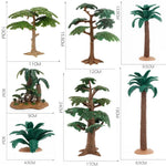 plantes artificielles réalistes feuilles larges troncs texturés base terreuse opacité vert brun jardin miniature