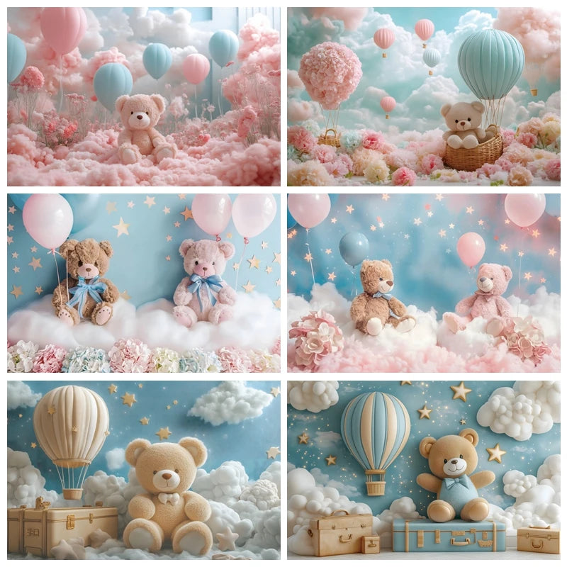 Fond photo anniversaire bébé ours peluche vinyle