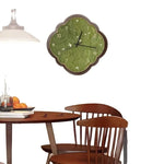 horloge murale moderne motif feuilles vert clair bois bambou salon étude quartz aiguille