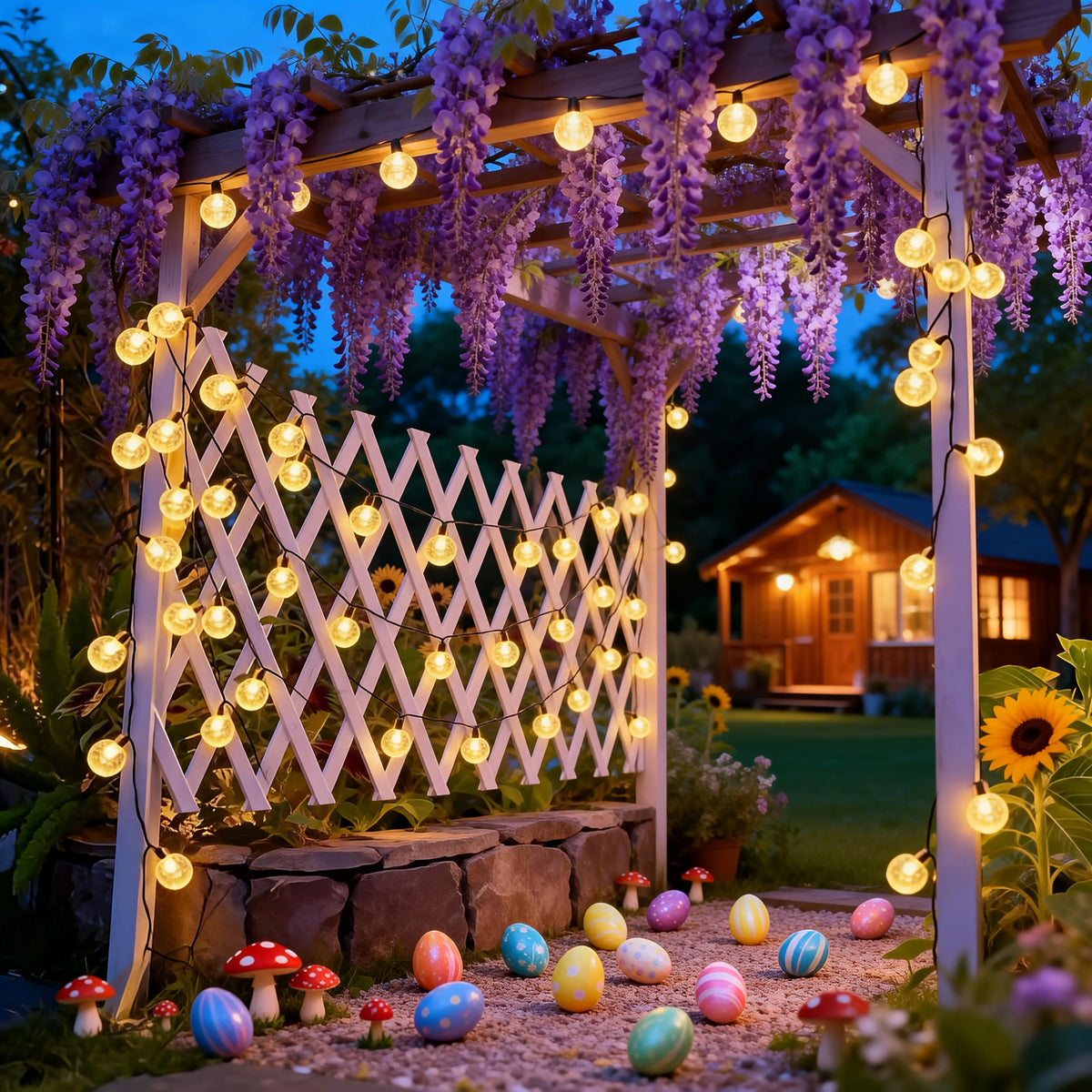 guirlandes lumineuses solaires led jaune orangé boules rondes patio jardin decoration nocturne modes auto
