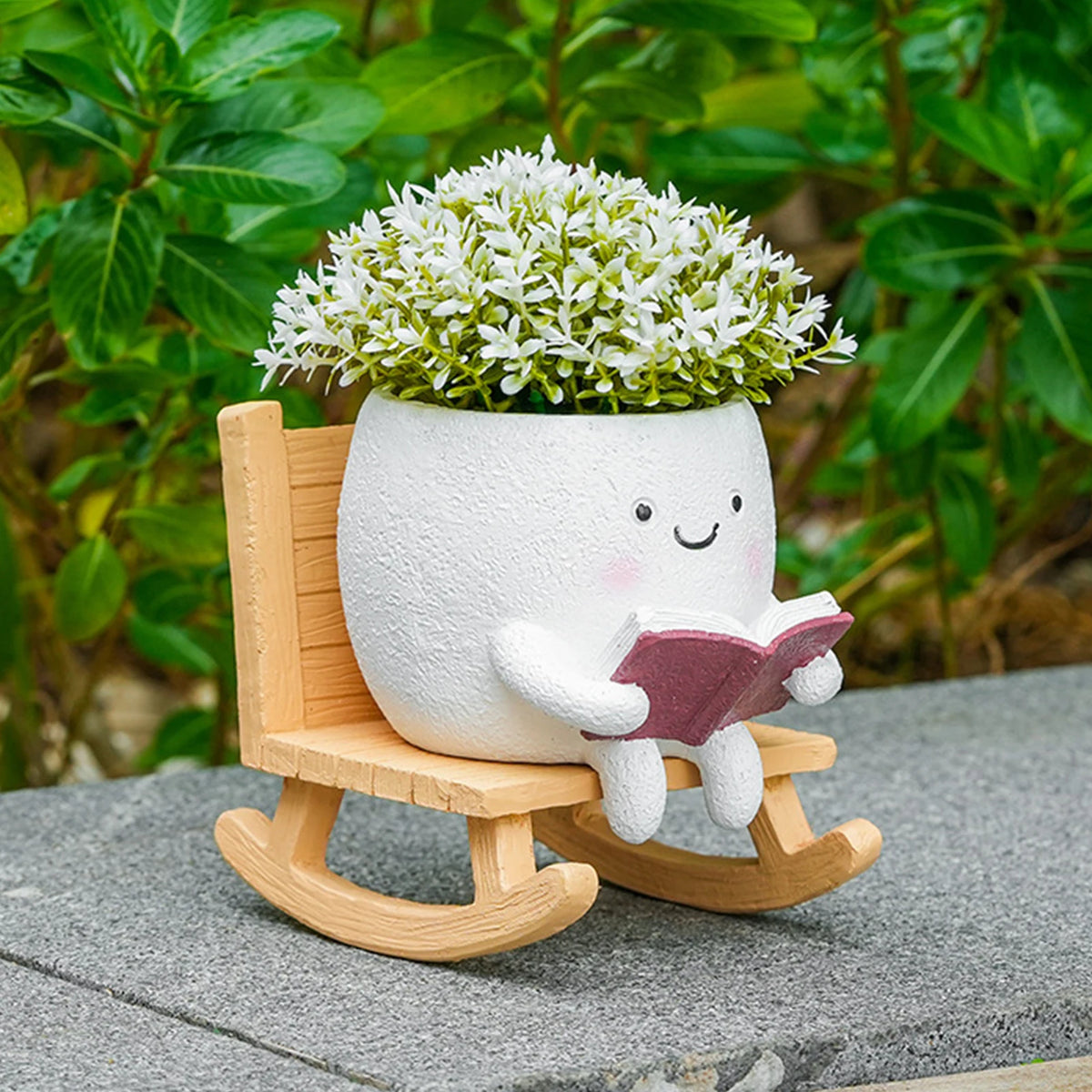 cache pot résine blanc souriant plante artificielle chaise bascule livre miniature décoratifextérieur
