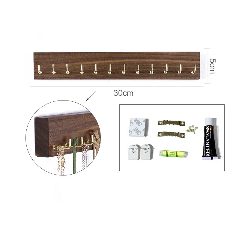 présentoir bijoux bois marron moderne colliers boucles d'oreilles rangement mural portable commercial domestique minimaliste