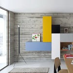 lampadaire moderne minimaliste trépied blanc abat jour sphérique led rouge jaune vert bleu noir