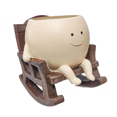 pot fleurs résine forme fauteuil bascule visage souriant cactus succulente plante araignée tournesol herbes