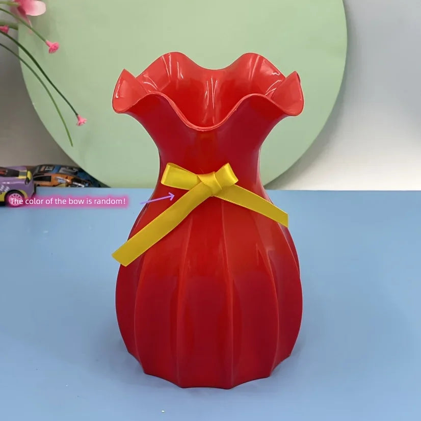 vase moderne plissé vert clair rose jaune rouge blanc plastique ruban satin fixations incluses