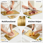 planches découper acier inoxydable doré antiadhésive double face moderne poignées intégrées respectueux environnement légumes