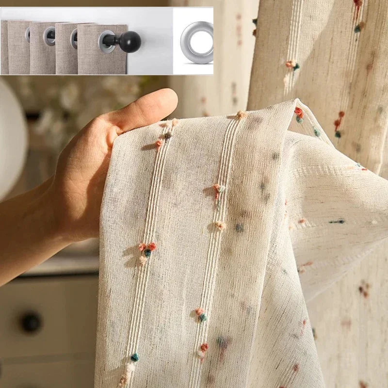 rideau moderne semi transparent polyester motifs petits points colorés salon chambre 150cm 200cm 250cm
