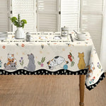 nappe rectangulaire chats fleurs moderne polyester réutilisable décoration table beige noir gris.orange blanc