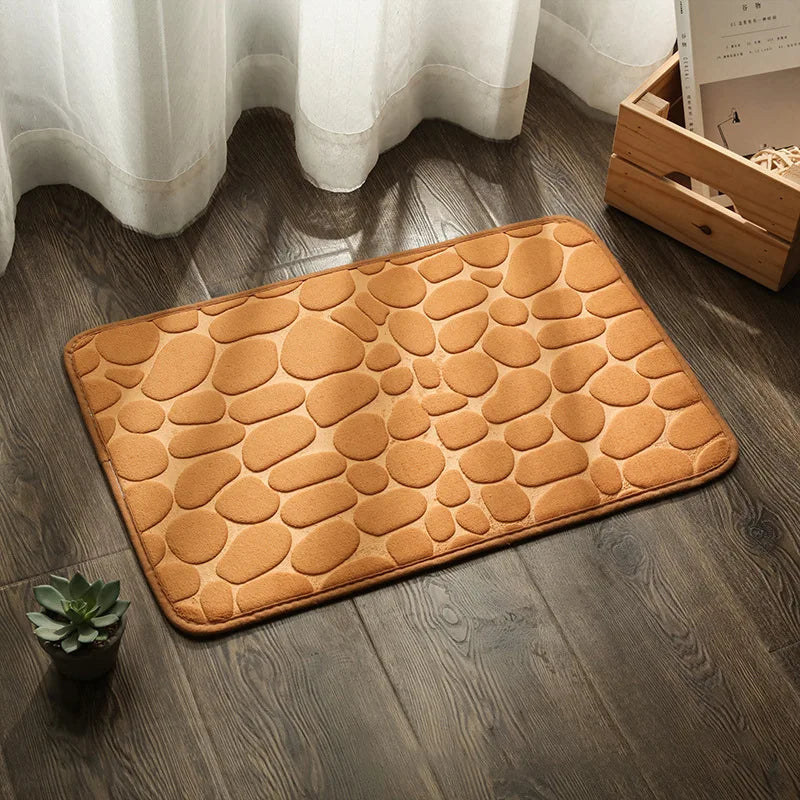tapis bain gris bleu rose violet texture cailloux moderne antidérapant