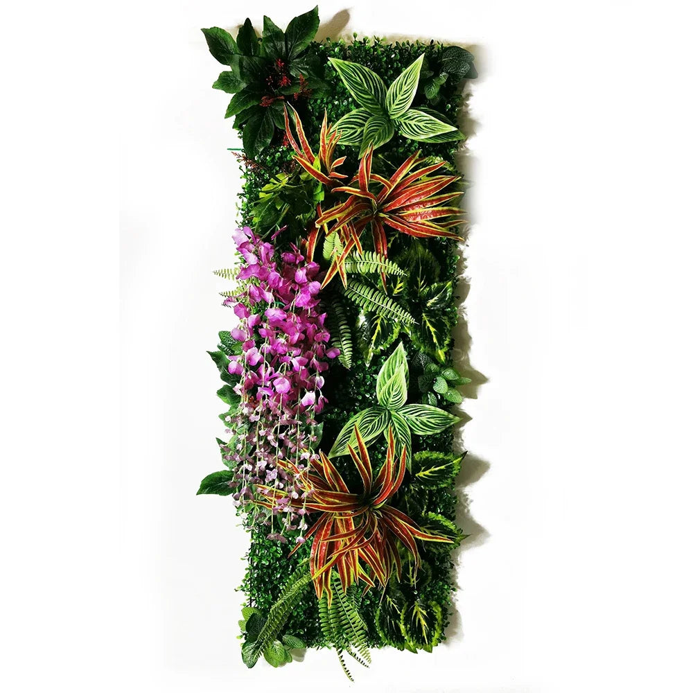 plante artificielle feuillage vert rouge violet blanc décoration murale jardin intérieur extérieur moderne