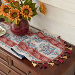 chemin table broderie traditionnelle motifs floraux beige marron rouge bleu vert classique ethnique tassel