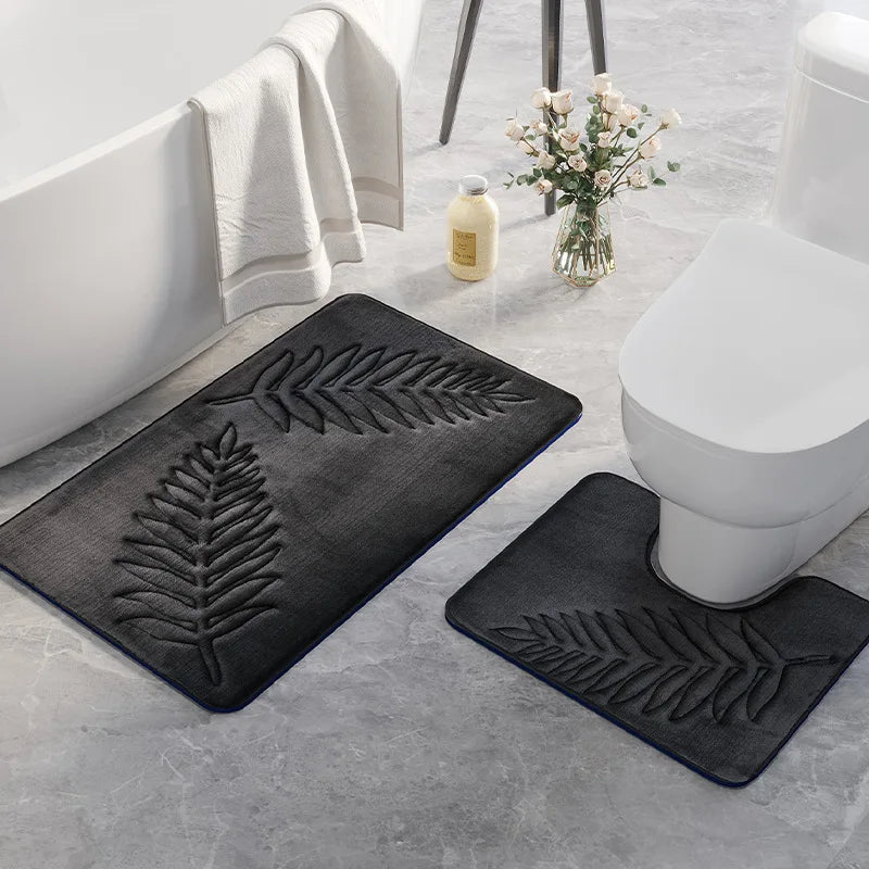tapis bain moderne feuille palmier vert foncé noir bleu marine gris clair