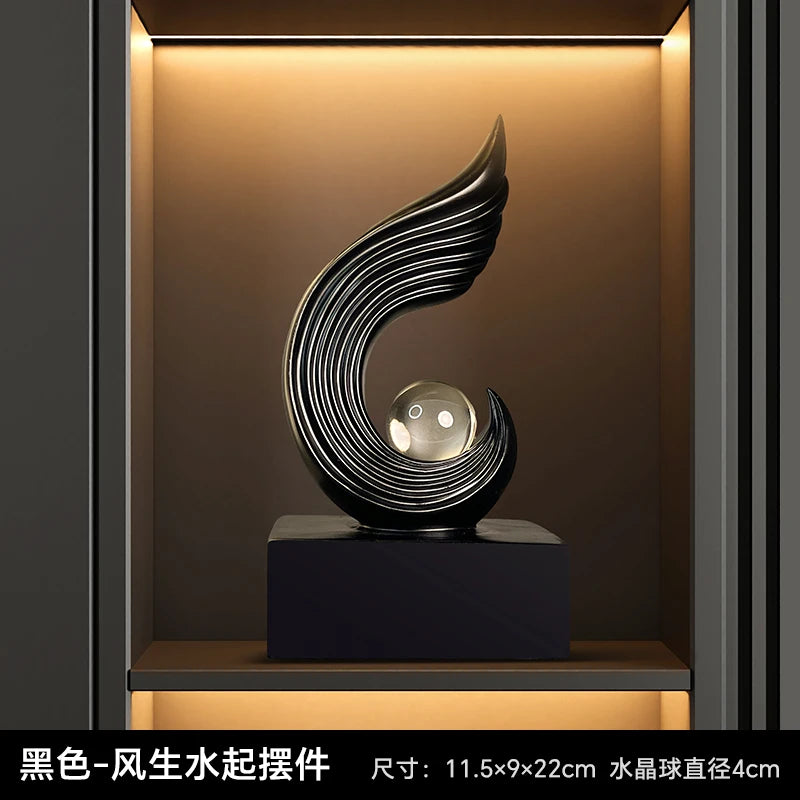 statuettes décoratives modernes or blanc noir spirale sphère transparente minimaliste sculptural