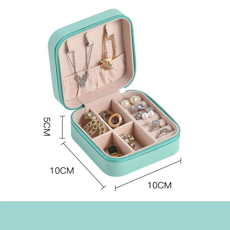 boîte bijoux simili cuir fermeture glissière moderne colliers boucles d'oreilles bagues bracelets vert rose