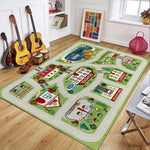 tapis jeu enfants thème urbain personnages animés rues voitures blanc rose