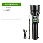 torche rechargeable puissante laser anti choc multifonction camping extérieure led affichage numérique