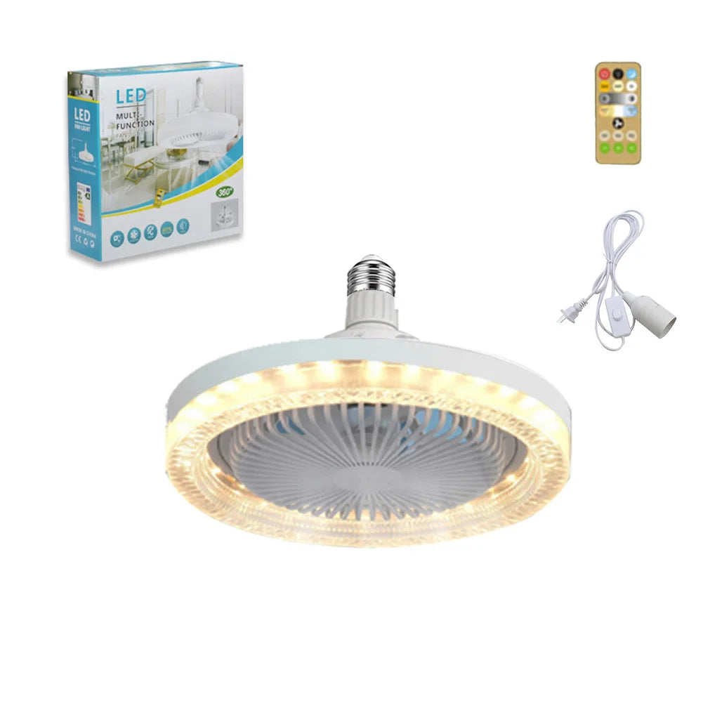 ventilateur lumière led blanc moderne vitesses réglables télécommande fixations suspension