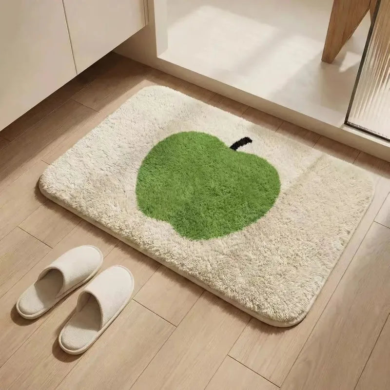 tapis moderne pomme rouge orange vert doux moelleux antidérapant polyester intérieur chambre salle bain