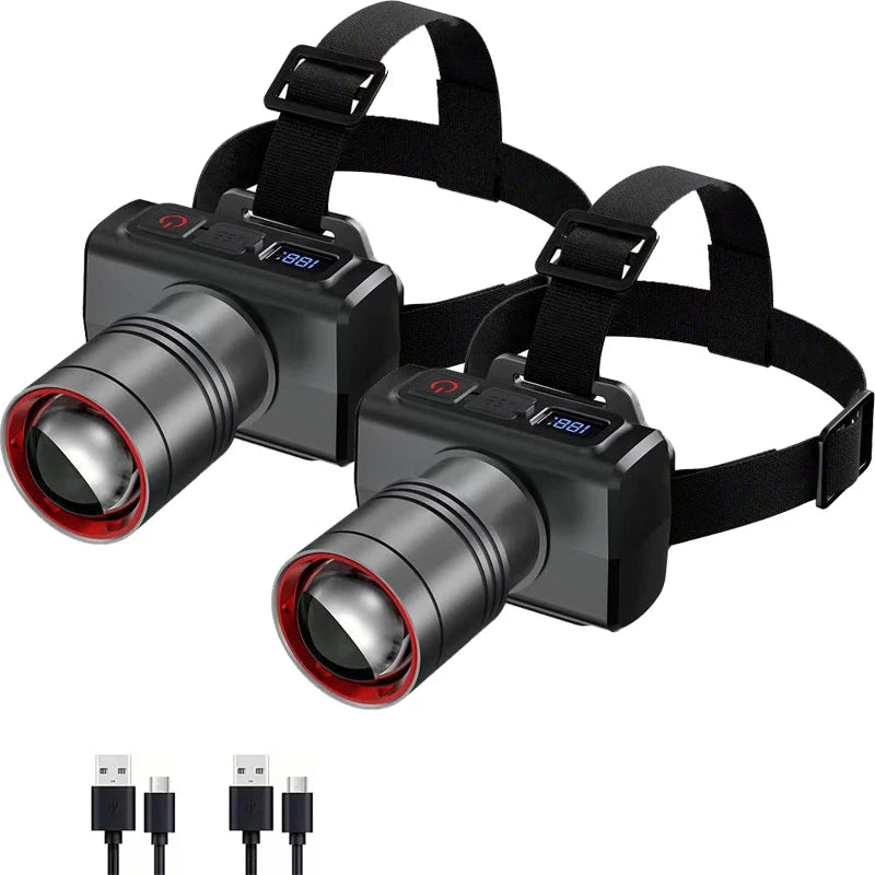 lampe frontale led rechargeable usb zoomable bande élastique moderne camping chasse pêcheextérieur