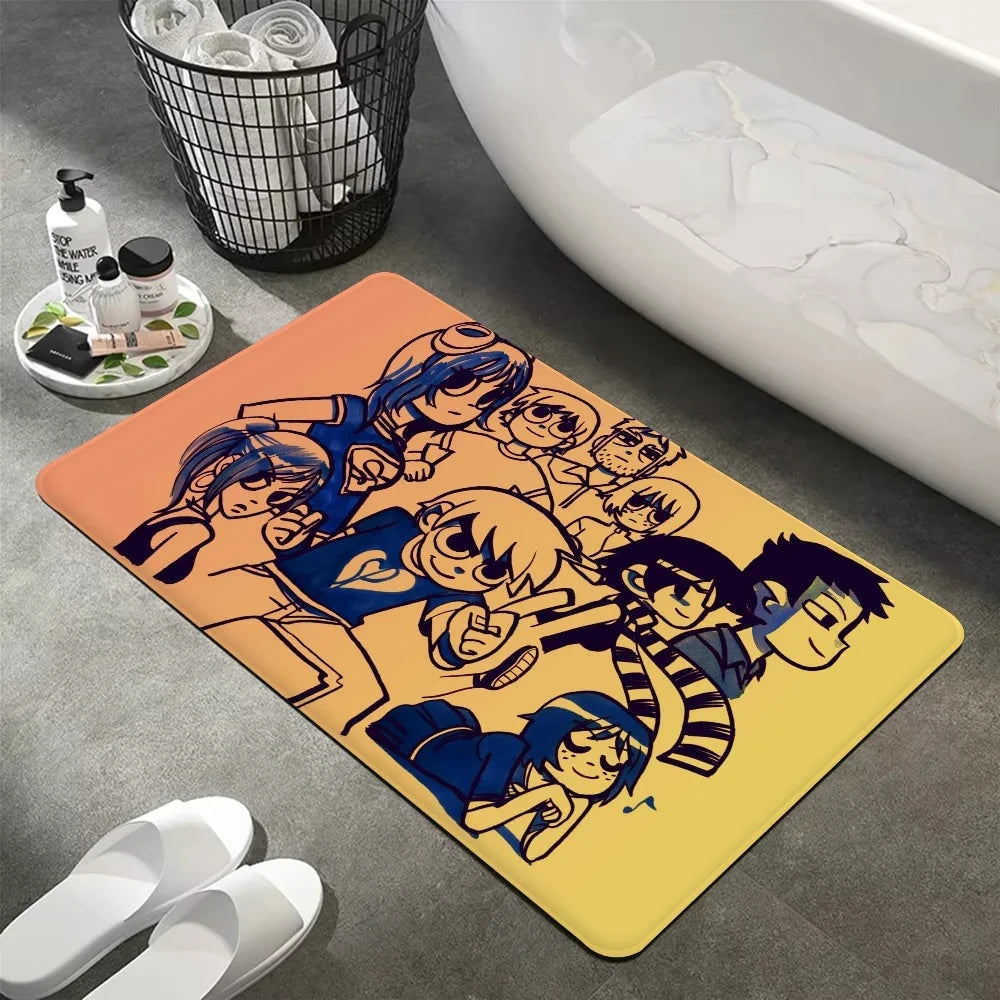 tapis bain dessin animé scott pilgrim noir orange blanc motifs pop art