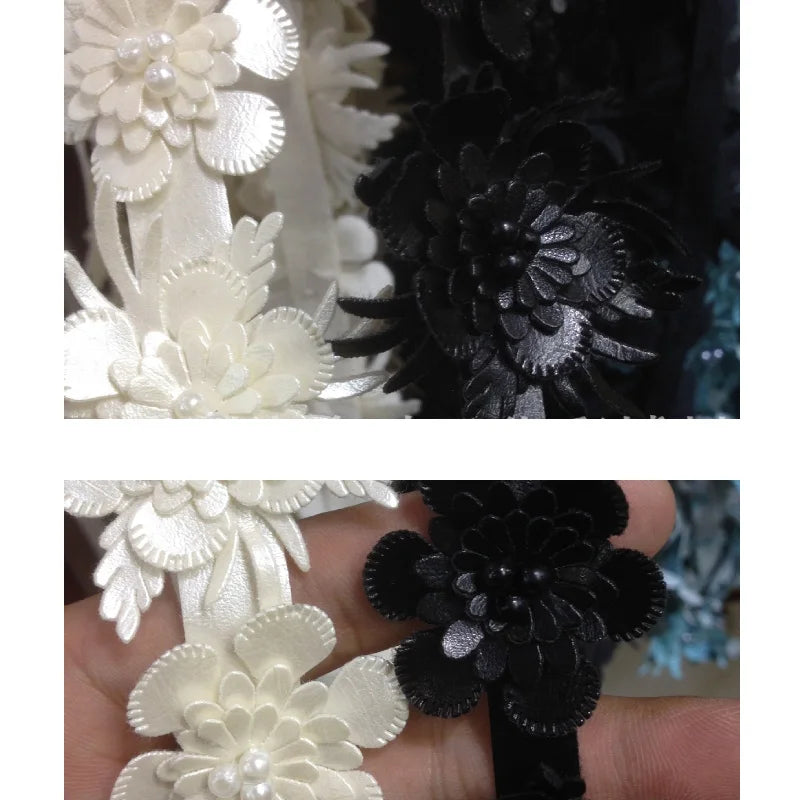 ruban décoratif polyester dentelle fleurs blanc noir bleu clair doré élégant couture bricolage costume