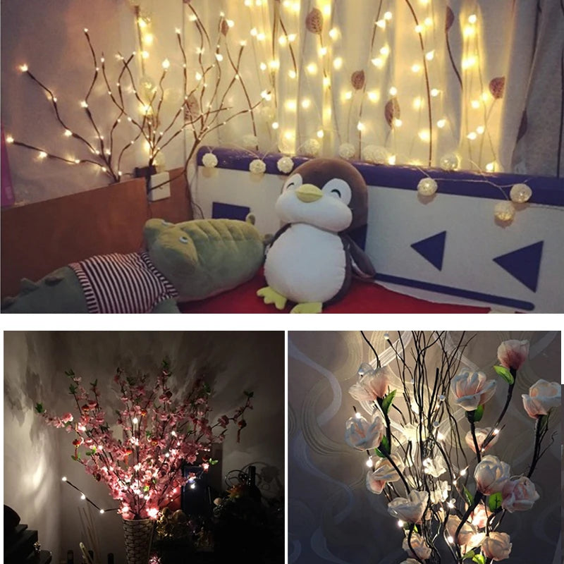 décoration féerique branche led rose fleurs artificielles vase hippopotame pingouin