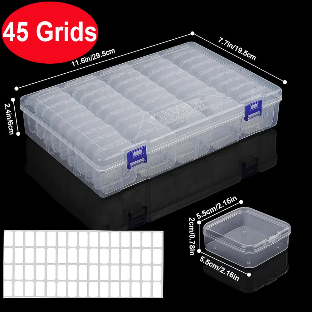 boîtes rangement transparentes 14 compartiments étiquettes autocollantes boutons vis constructions