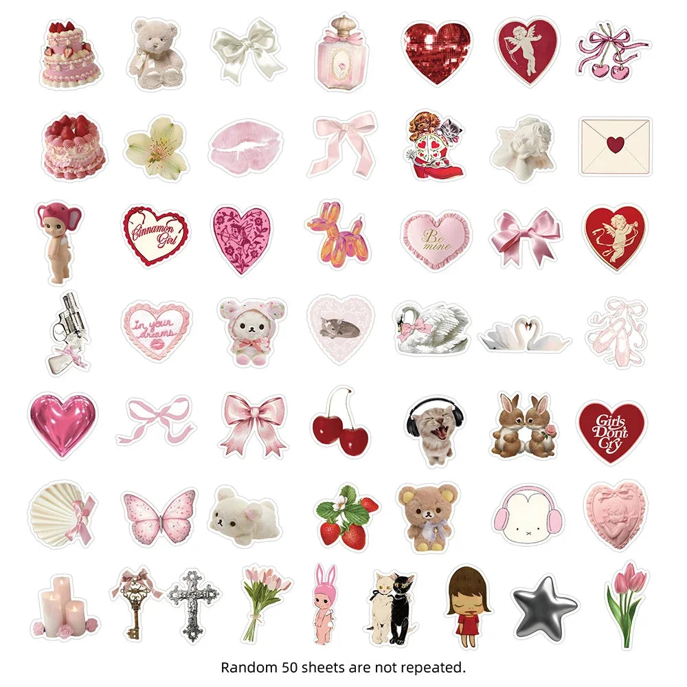 sticker adhésif rose coeurs ours fleurs lettres animaux décoratifs pack 50 pièces
