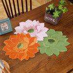 serviettes table modernes fleurs stylisées orange rose vert adhésives polyester